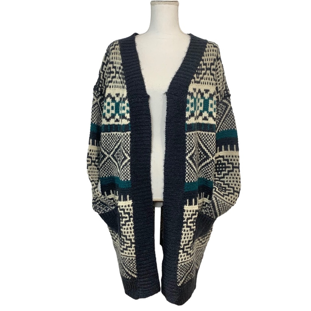 FREEWAY Geometric Print Rabbit Hair Blend Cardigan Sz M